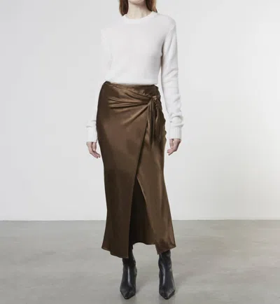 Shop Enza Costa Satin Wrap Skirt In Saddle Brown