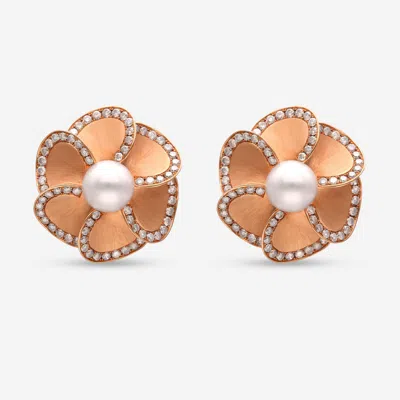 Shop Assael 18k Gold, Champagne Diamond 2.50ct. Tw. And Japanese Akoya Cultured Pearl Clip On Earrings Afe0006 In Pink