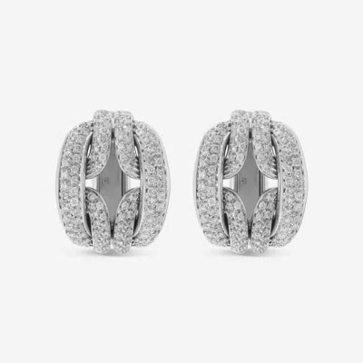 Shop Damiani D Lace 18k White, Diamond 1.17ct. Tw. Huggie Earrings In Silver