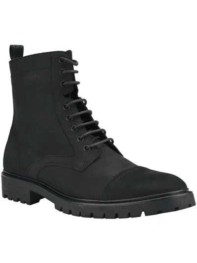 Shop Calvin Klein Lorenzo Mens Leather Almond Toe Combat & Lace-up Boots In Grey