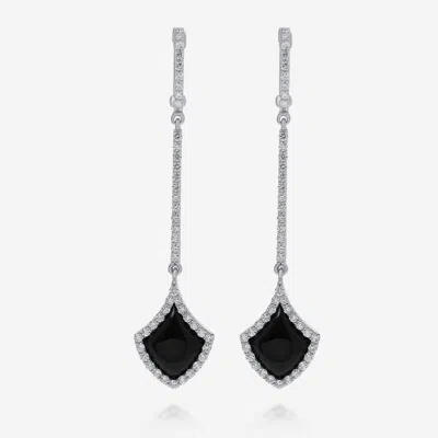 Shop Roberto Coin Art Deco 18k White Gold, Jade And Diamond Drop Earrings In Black