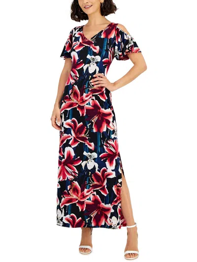 Shop Connected Apparel Womens Maxi V-neck Maxi Dress In Multi