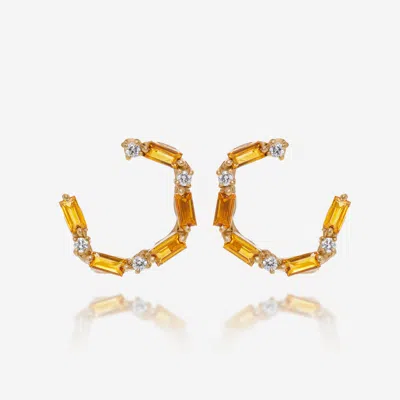 Shop Suzanne Kalan 14k Yellow Gold, Diamond And Citrine Hoop Earrings Pe638-ygct In Silver