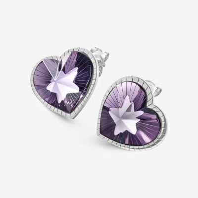 Shop Baccarat Sterling, Crystal Heart Earrings In Purple