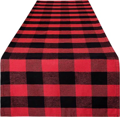 Shop Zulay Kitchen Extra Long Thick Poly Cotton Buffalo Plaid Table Runners In Black