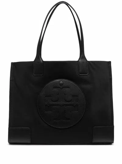 Shop Tory Burch 'ella Small' Black Tote Bag With Tonal Logo Detail In Nylon Woman