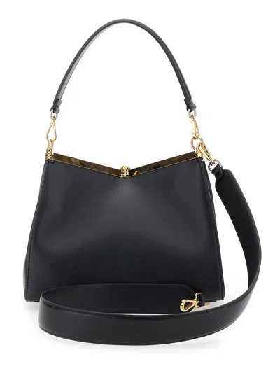 Shop Etro 'medium Vela' Black Shoulder Bag With Logo And Pegasus Charm In Leather Woman