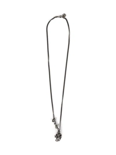 Shop Alexander Mcqueen Skull And Snake Necklace In Silver