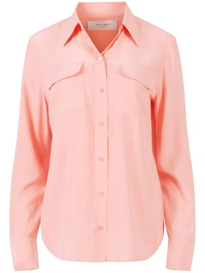 Shop Equipment Slim Fit Silk Shirt In Pink