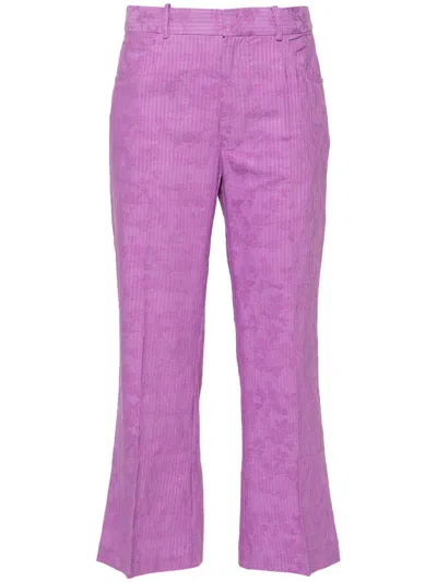 Shop Rodebjer Miso Stripe Pants Slim Cropped Clothing In Pink & Purple