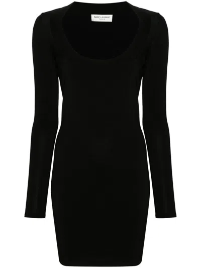 Shop Saint Laurent Knitted Mini Dress In Black