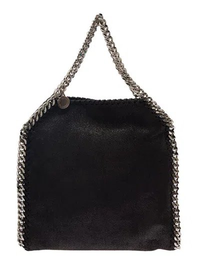 Shop Stella Mccartney '3chain' Tiny Black Tote Bag With Logo Engraved On Charm In Faux Leather Woman