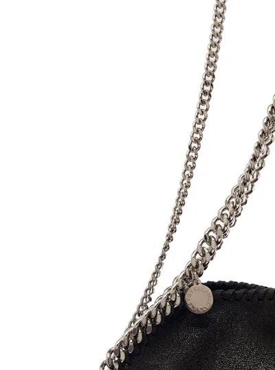 Shop Stella Mccartney '3chain' Tiny Black Tote Bag With Logo Engraved On Charm In Faux Leather Woman