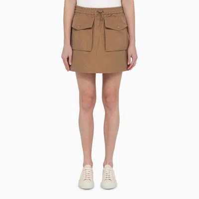 Shop Moncler Sand-colored Cotton-blend Miniskirt In Beige