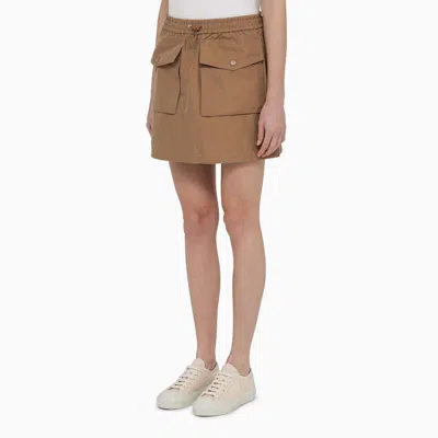 Shop Moncler Sand-colored Cotton-blend Miniskirt In Beige