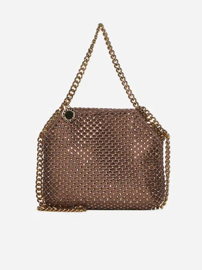 Shop Stella Mccartney Falabella Crystals &amp; Mesh Mini Shoulder Bag In Brown