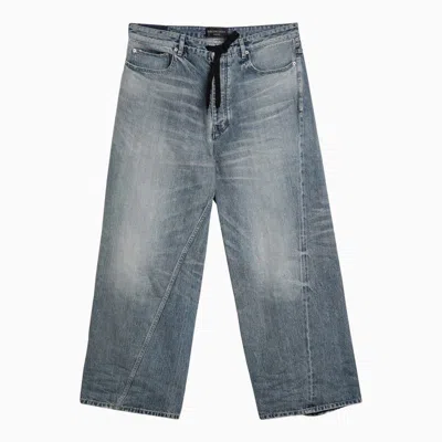 Shop Balenciaga Light Oversized Baggy Jeans In Washed Denim In Blue