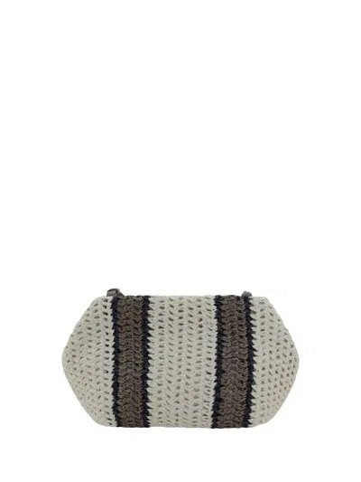 Shop Brunello Cucinelli Shoulder Bags In White Beige+nero+fango
