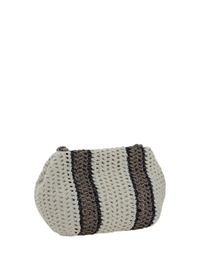 Shop Brunello Cucinelli Shoulder Bags In White Beige+nero+fango