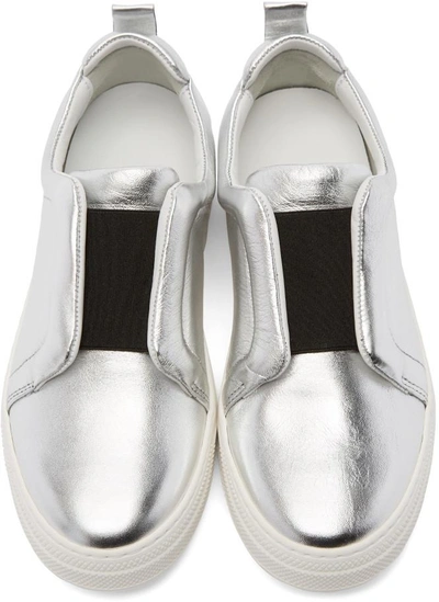 Shop Pierre Hardy Silver Leather Slip-on Trainers