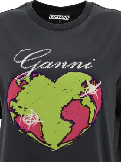 Shop Ganni "heart" T-shirt In Grey