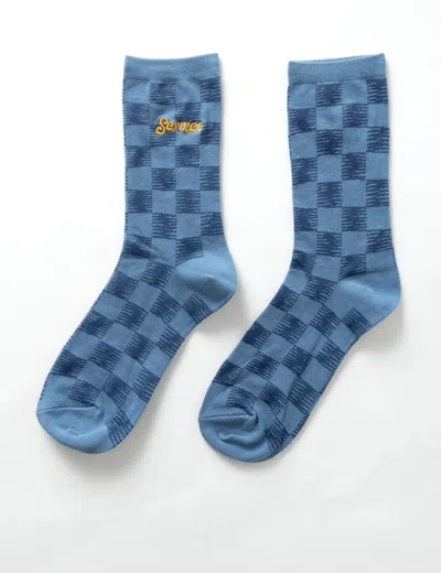 Shop Service Works Checker Socks In Navy Blue