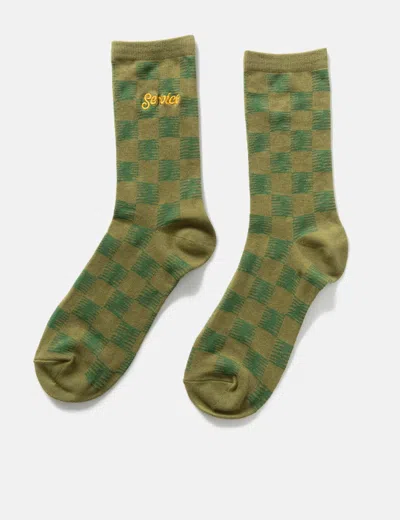 Shop Service Works Checker Socks In Green