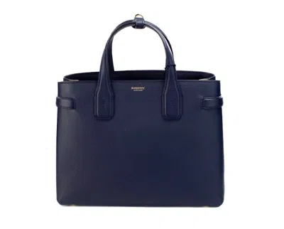 Shop Burberry Banner Medium Regency Blue Leather Tote Crossbody Handbag Purse