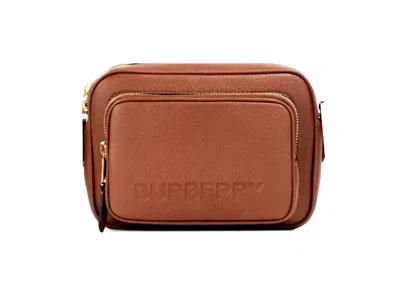Shop Burberry Small Branded Tan Brown Leather Camera Crossbody Bag