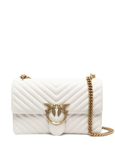 Shop Pinko 'love One Classic' White Crossbody Bag With Love Birds Detail In Quilted Leather Woman