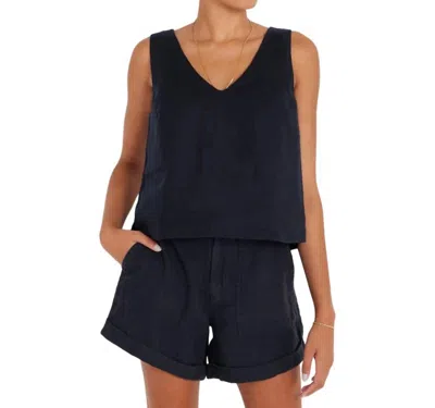 Not Monday Julia Linen Tank Top In Black In Black