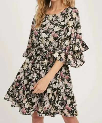 Shop Bluivy Sheer Floral Tiered Midi Dress In Black