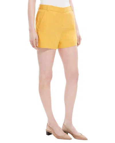 Shop Theory Lynie Sleek Linen-blend Short In Yellow