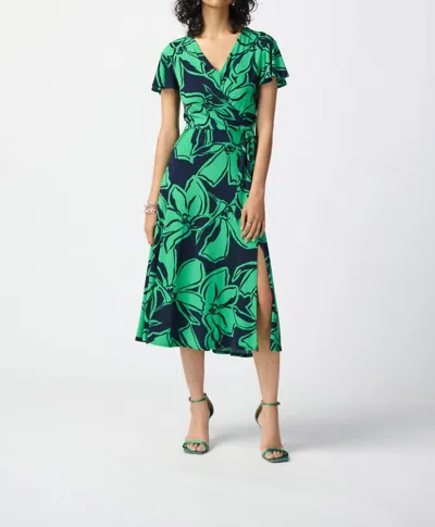 Shop Joseph Ribkoff Floral Print Wrap Dress In Midnight Blue / Green In Multi
