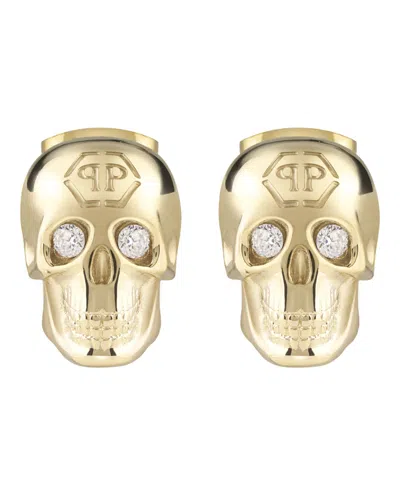 Shop Philipp Plein 3d $kull Crystal Stud Earrings In Gold