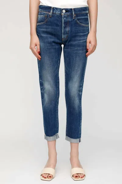 Shop Moussy Wilbur Tapered Mid-rise Jean In Blue