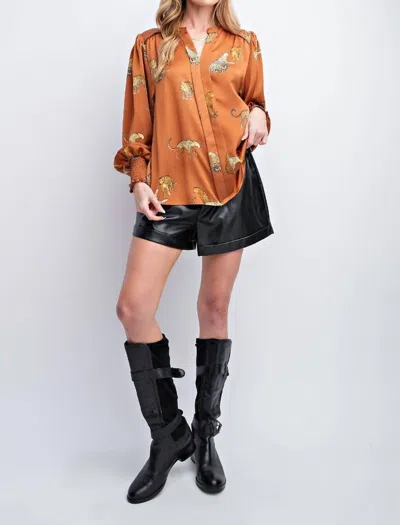 Shop Easel Cheetah Satin Top In Caramel In Brown