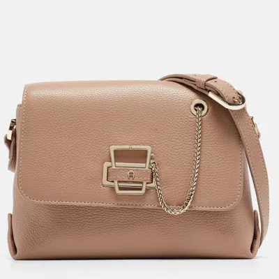 Shop Aigner Leather Isabela Shoulder Bag In Beige