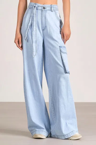 Shop Elan Women's Rosewood Wide Leg Cargo Pants In Blue Wash In Multi