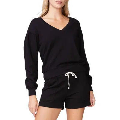 Shop Monrow Shirred Sweatshirt In Black