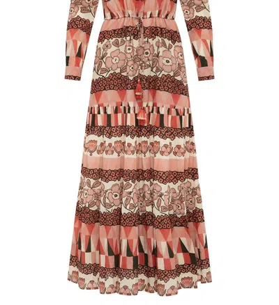 Shop Carolina K Natalie Long Sleeve Dress In Rombus Flowers Pink In Multi