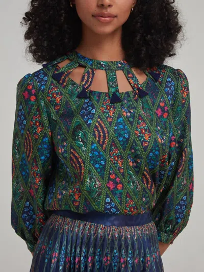 Shop Saloni Gianna Top In Labyrinth Beaded In Multi