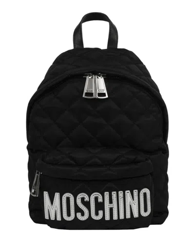 Shop Moschino Quilted Nylon Backpack In Black