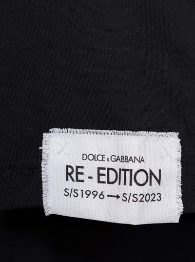 Shop Dolce & Gabbana Black Crewneck T-shirt With Logo Print At The Chest In Cotton Man