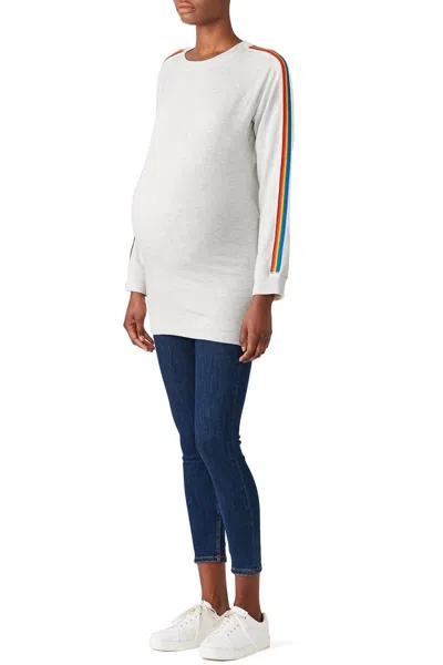 Shop Monrow Rainbow Maternity Sweatshirt In Grey
