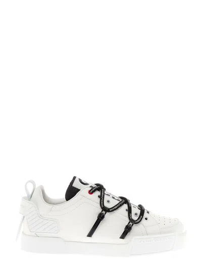 Shop Dolce & Gabbana Man's Portofino White Leather And Patent Sneakers In White/black