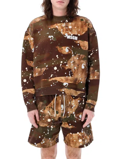 Shop Msgm Dripping Camo Sweatshirt In Camouflage