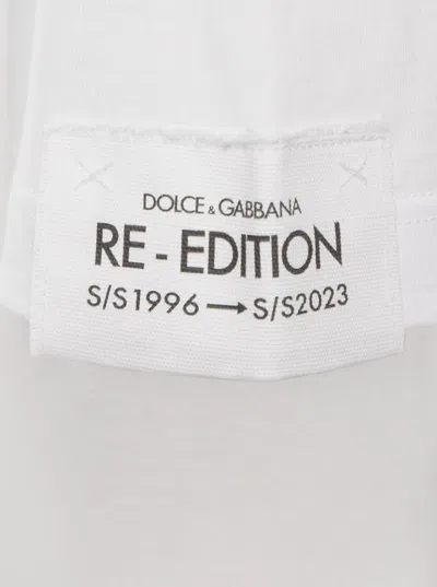 Shop Dolce & Gabbana White Crewneck T-shirt With Logo Print At The Chest In Cotton Man