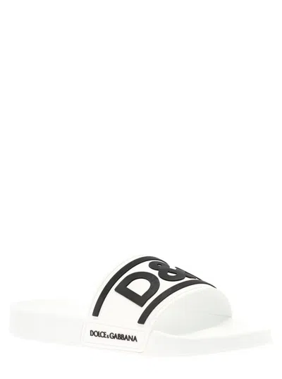 Shop Dolce & Gabbana White Pool Slide In Rubber With Embossed Logo Dolce& Gabbana Man In White/black