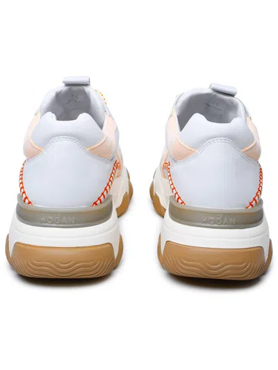 Shop Hogan White Leather Sneakers In White/orange